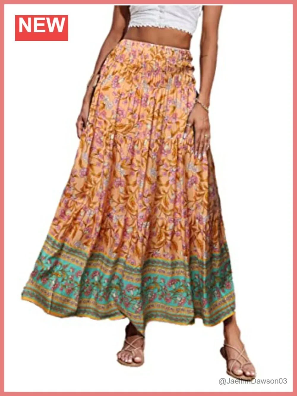 Floral Maxi Skirt Women 2026 Boho A-Line High Waist Ruffle Hem Lightweight